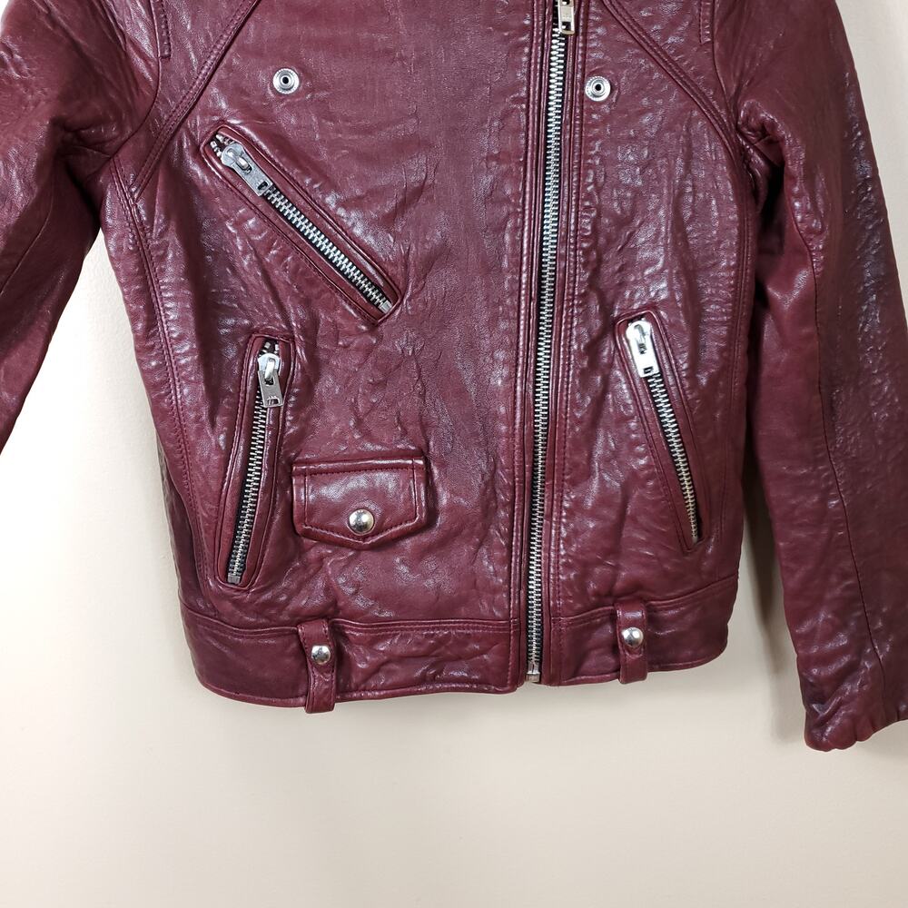 Iro Vintage Red Cropped Lambskin Leather Motorcycle Jacket Size 34/ US2 - Picture 3 of 12